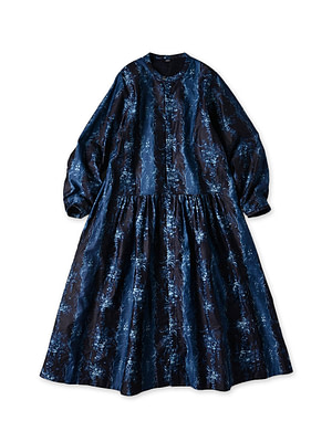 Indigo Chandelier Flower Print Gather Dress