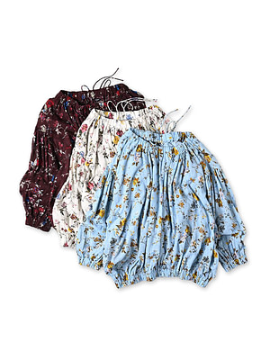 45 Gauze Antique Flower Print Shirring Blouse