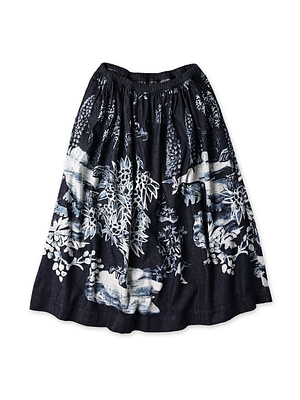 Indigo Wonderland Print Easy Gather Skirt