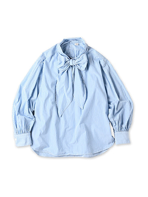 No.180 Miko Ribbon Blouse Blue Stripes