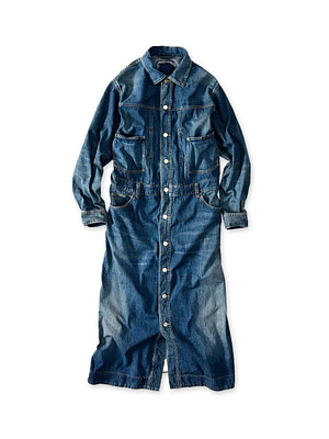 Mugihiko Denim Trucker Dress Distressed Indigo Zyu