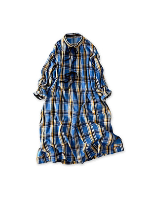 Zakkuri Indian Flannel Mountain Smock Dress Blue x Beige