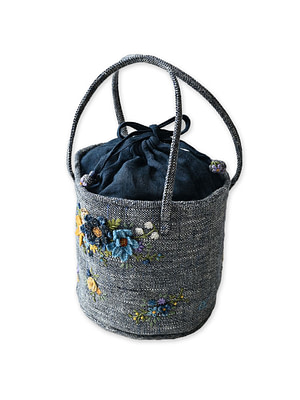Indigo Tweed Embroidery Petit Bag