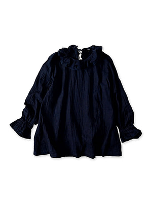 Indigo Gauze Double Woven Frill Collar Blouse