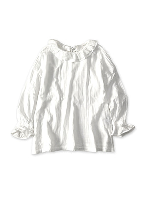 Gauze Double Woven Frill Collar Blouse White