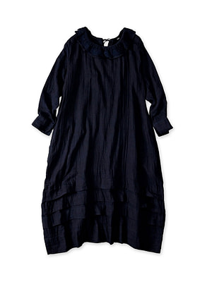 Indigo Gauze Double Woven Frill Collar Dress