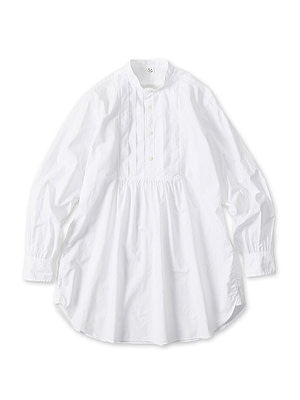 Supima Batiste Tuck Stand Collar Shirt White