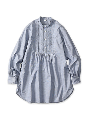 Supima Batiste Tuck Stand Collar Shirt Blue Mini Plaid