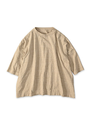Top Tenjiku Big Slit T-shirt Linen Beige