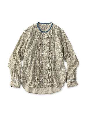 Ivy Flower Print Frill Blouse Blue