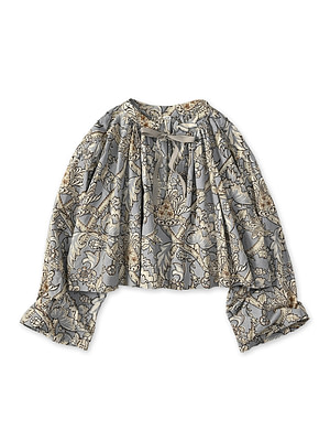 Indian Khadi Flower Sarasa Print Chou Chou Smock Blouse Saxe