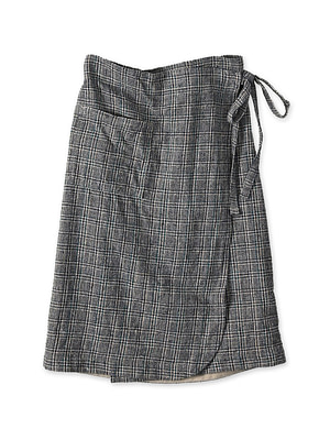 Cotton Linen Tweed Wrapped Skirt Blue Glen Check