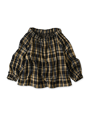 Indigo Double Woven Shirring Blouse Kasane Plaid