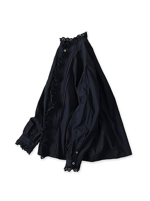 Indigo Supima Batiste Cutwork Blouse