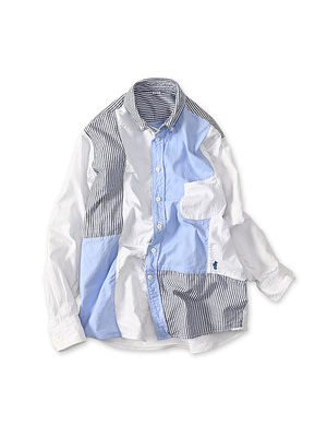 Happy Patch Work Supima OX 908 Ocean Canvas Shirt