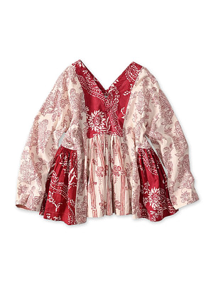 Indian Khadi Block Print Patchwork Blouse Red