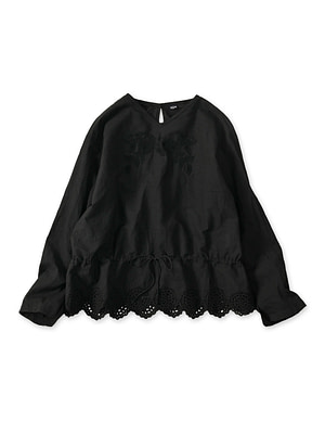 Indian Khadi Peplum Cutwork Embroidered M Shirt Black