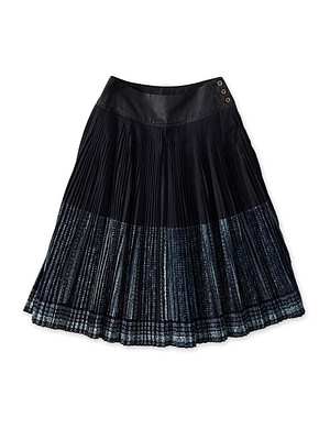 Indigo Discharge Print Aoi Sarasa Print Satin x Pleated Skirt