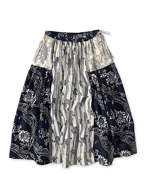 Indian Khadi Block Print Patchwork Skirt Navy