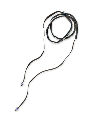 Antique Beads Leather Waist Tie Dark Brown