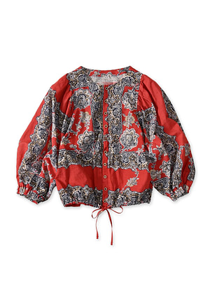 Bandana Paisley Print Puff Blouse Red