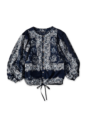 Indigo Bandana Paisley Print Puff Blouse