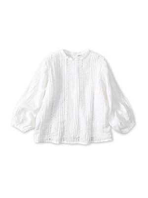 Linen Pintuck Lace Blouse White