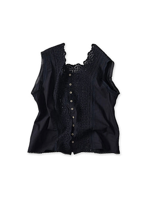 Indigo Batiste Cutwork Sleeveless Top
