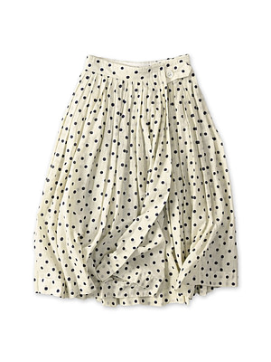 Gauze Polka Dots Print Tuck Wrap Skirt Off White