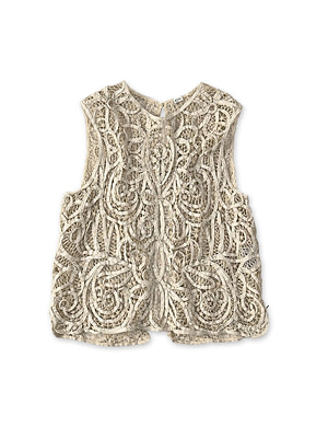 Linen Ribbon Battenberg Embroidery Sleeveless Shirt Natural