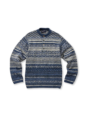 Indigo Nordic Cotton Jacquard 908 Henley Indigo Base