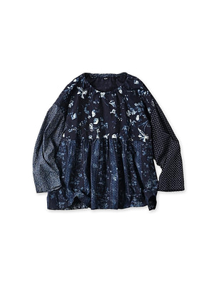 Indigo Hira Flower Mix Print Blouse Indigo