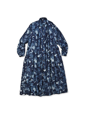 Indigo Doama Hira Garden Balsam Print Kushukushu Dress Indigo