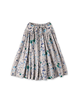 Winter Flower Print Easy Skirt Blue