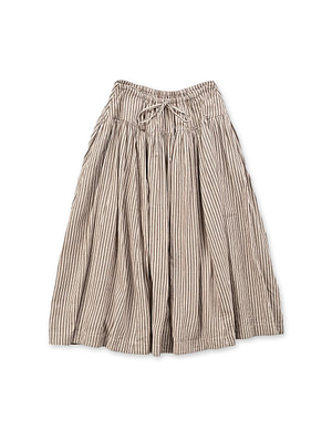 Indian Khadi Shirt Denim Easy Gather Skirt Brown Stripe