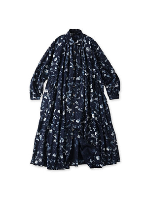 Indigo Winter Flower Print Kushukushu Dress Indigo