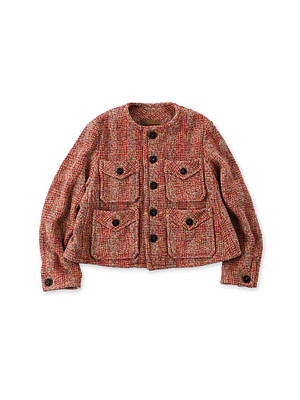 Tamatebako Tweed No-collar Annie Jacket Pink Tweed