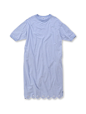 Oxford Kanoko Cotton Stripe Cutwork Dress Saxe x White