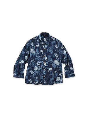 Indigo Doama Hira Garden Balsam Print Square Shirt Indigo