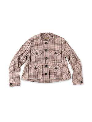 Cotton Tweed No Collar Annie Jacket Pink Tattersall