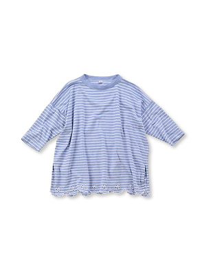 Oxford Kanoko Cotton Stripe Cutwork T-shirt Saxe x White