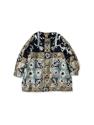 Indigo Chestnut Satin Holy Night Print Blouse Indigo