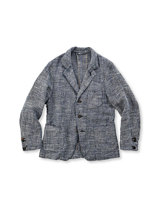 Indigo Cotton Linen Tweed 908 Miyuki Jacket Indigo