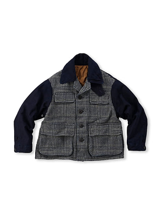 Indigo Cotton Tweed 908 Combi Hanting Jacket Indigo Glen Check