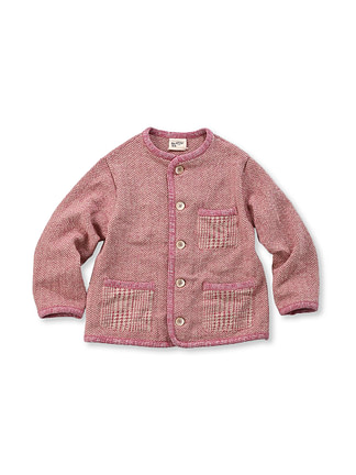 Cotton Tweed Knit Binder Jacket Coral Herringbone