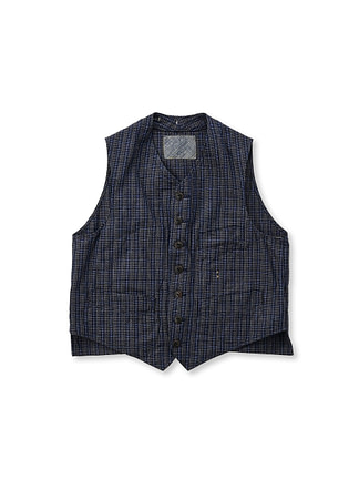 Indigo Spring Cotton Tweed 908 Vest Indigo Glen Check