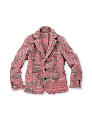 Cotton Tweed Square Jacket Red Glen Check