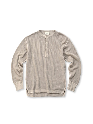 US Mou Waffle Cotton 908 Knitsew Henley Beige Moku