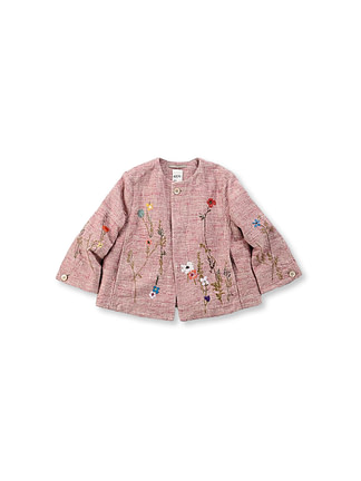 Cotton Linen Tweed Embroidery Bolero Pink Tweed