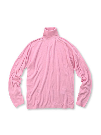 Whole Super Gauze Cotton 908 Turtle Neck T-shirt Pink